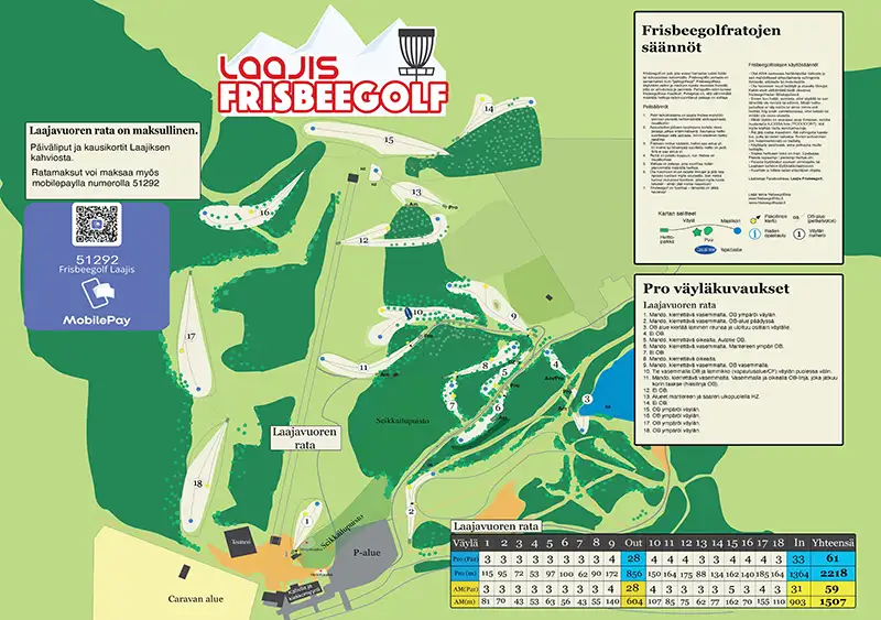 Frisbeegolf Laajis ratakartta - Jyväskylä frisbeegolfradat pro ja amatöörilayout
